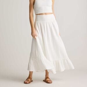 Quince 100% Organic Cotton Gauze Smocked A-Line Maxi Skirt White Women's Lg NWOT